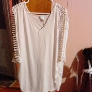 K Jordan White Blouse with Cut-Out Sleeves